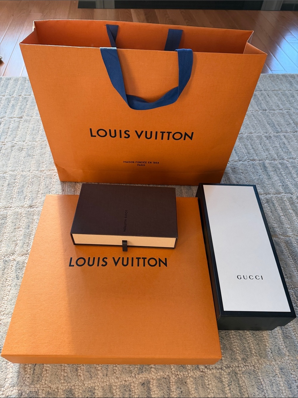Louis Vuitton Orange Gift Bag & Designer Boxes